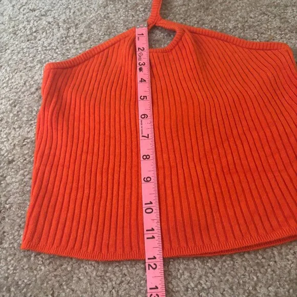 Urban Outfitters Orange Ribbed Sweater Keyhole Halter Crop Top Size Med #130 - Picture 3 of 5